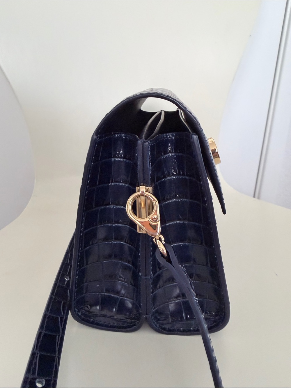 RSVP Navy  Croc-Embossed Crossbody Duo Bag with Gold Accents - Picture 5 of 14